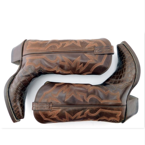 BACK AT THE RANCH Brown Crocodile Cowboy Boots 8.5 - Picture 4 of 8